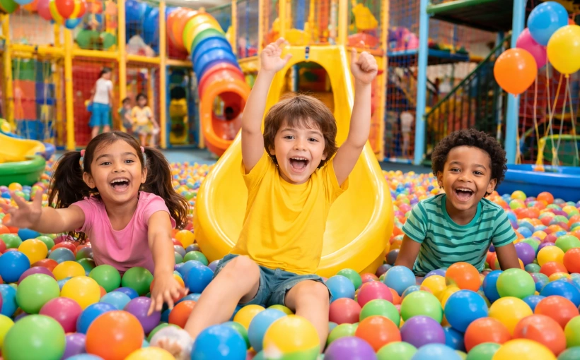 kids playing in indoor play zone near Financial District